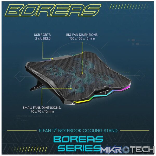 VX Gaming Boreas Series 5-Fan 17 inch Notebook Cooling Stand - Image 2