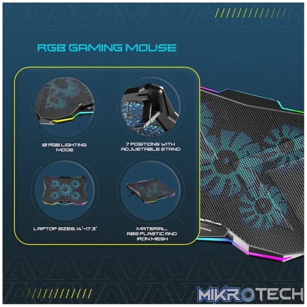VX Gaming Boreas Series 5-Fan 17 inch Notebook Cooling Stand - Image 3