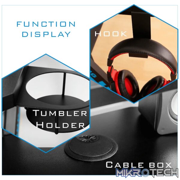 VX Gaming Donahue Gaming Desk - Black with Headphone Hook - Image 5