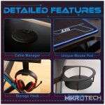 VX Gaming Donahue Gaming Desk - Black with Headphone Hook - Image 9