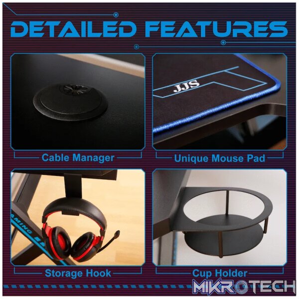 VX Gaming Donahue Gaming Desk - Black with Headphone Hook - Image 9