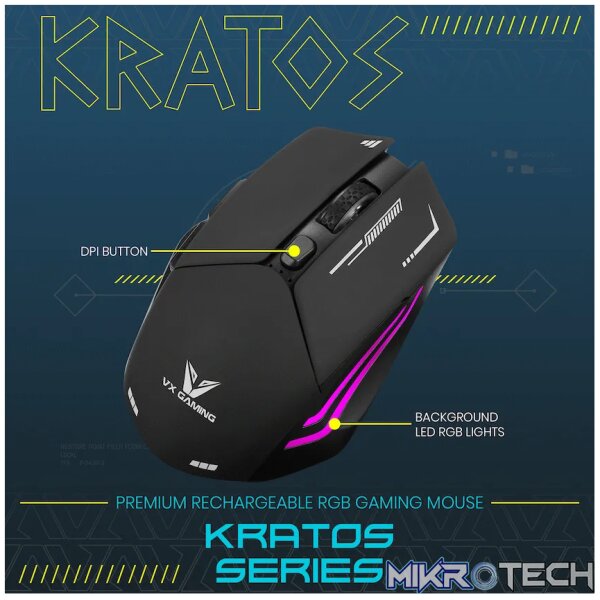 VX Gaming Kratos Series Wireless Rechargeable RGB Gaming Mouse - Image 3