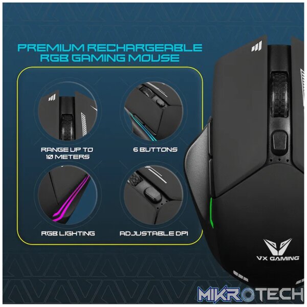 VX Gaming Kratos Series Wireless Rechargeable RGB Gaming Mouse - Image 4