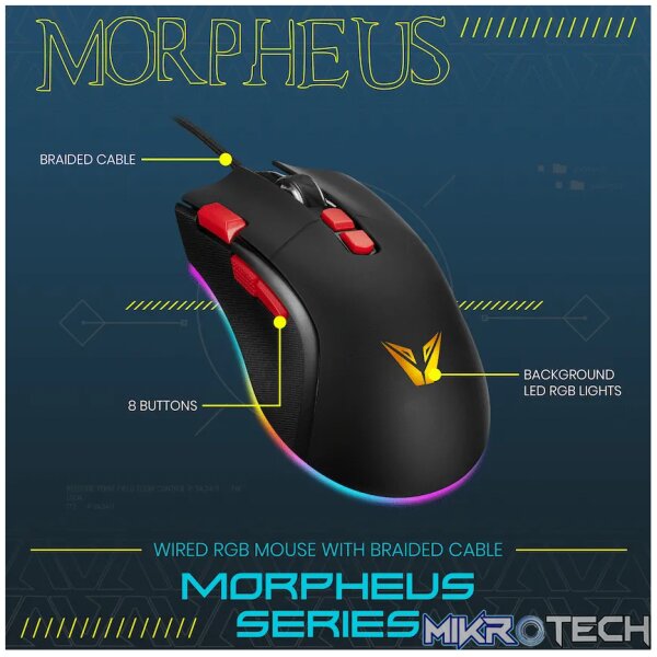 VX Gaming Morpheus Series Wired RGB Mouse with Braided Cable - Image 3