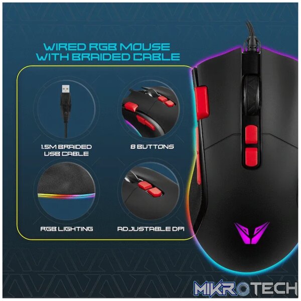 VX Gaming Morpheus Series Wired RGB Mouse with Braided Cable - Image 6