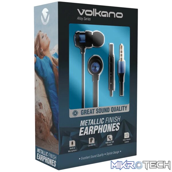 Volkano Alloy Series Metal Earphone - Blue - Image 2