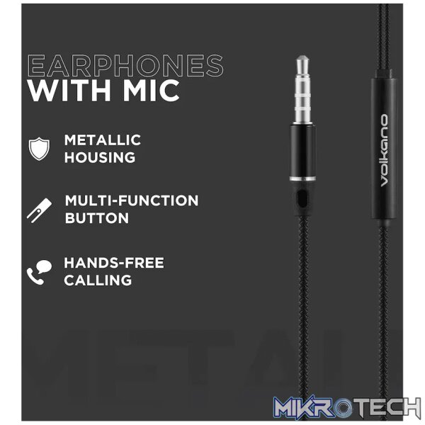 Volkano Earphones with Mic - STANNIC SERIES - Black - Image 6