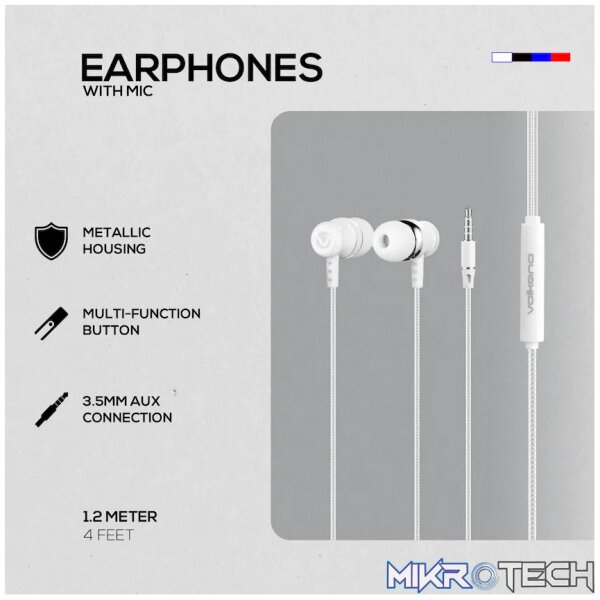 Volkano Earphones with Mic - Stannic Series - White - Image 4