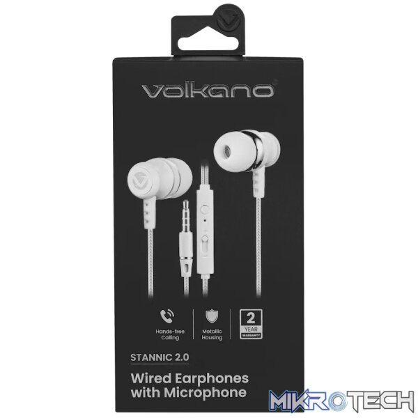 Volkano Earphones with Mic - Stannic Series - White - Image 7