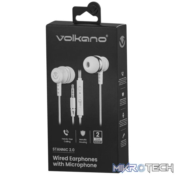 Volkano Earphones with Mic - Stannic Series - White - Image 8