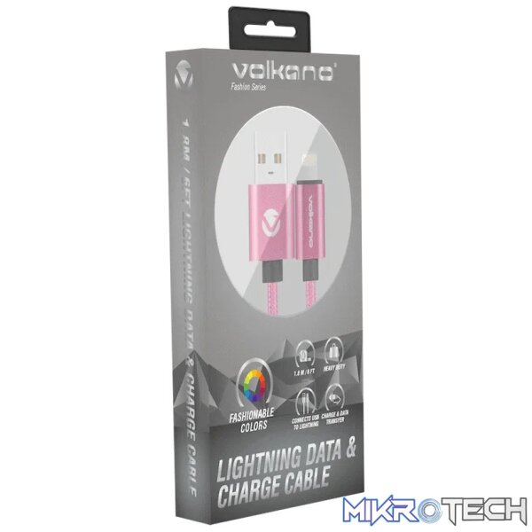Volkano Fashion Series Lightning Cable 1.8m - Pink - Image 2