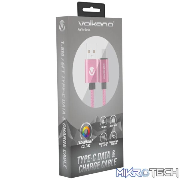 Volkano Fashion Series Type-C Cable 1.8m - Pink - Image 2