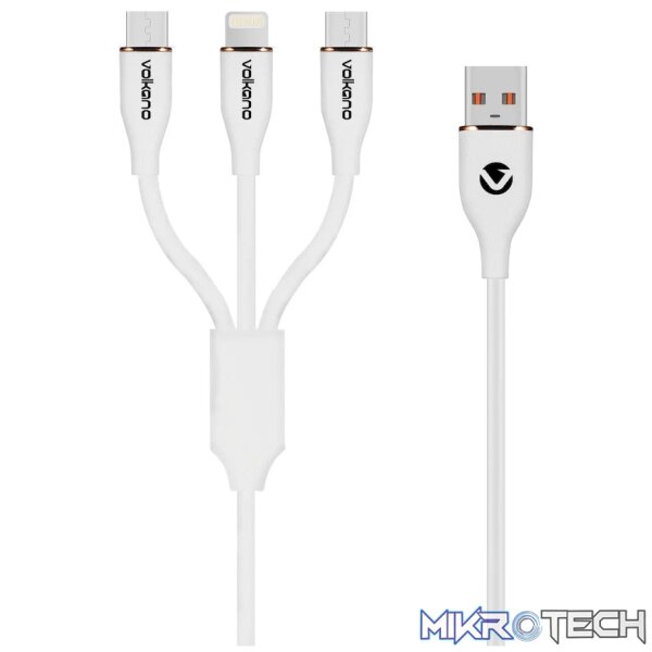 Volkano Flexi Series 3-in-1 Charging Cable - White Volkano Flexi Series 3-in-1 Charging Cable - White