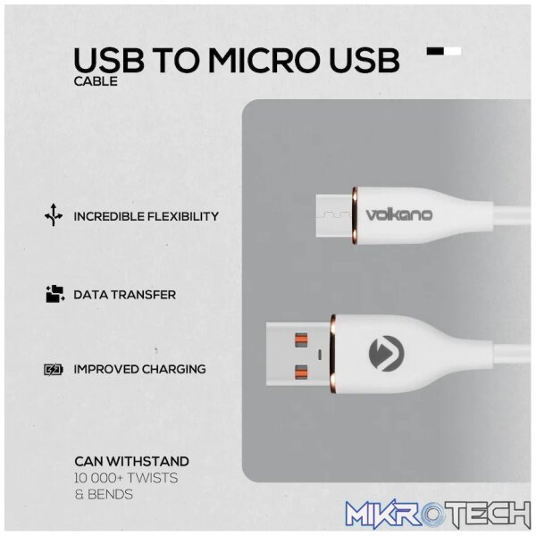 Volkano Flexi Series USB to Micro USB 2.5m 18w - White - Image 3