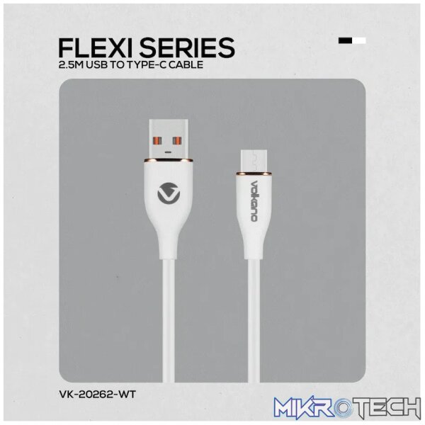 Volkano Flexi Series USB to Micro USB 2.5m 18w - White - Image 5