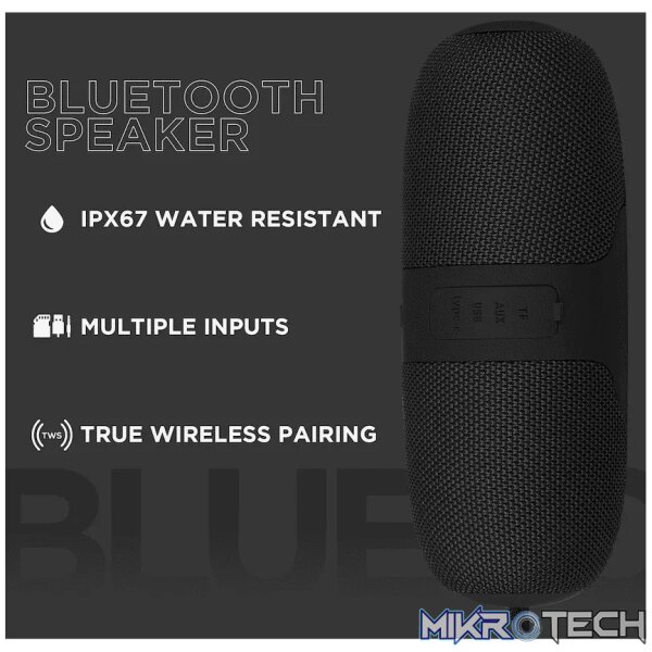Volkano Flow Series Portable Bluetooth Speaker - Black with Grey Buttons - Image 13