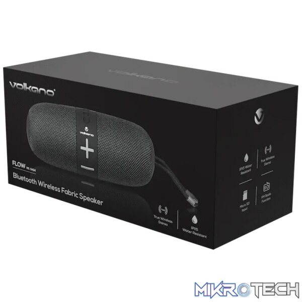 Volkano Flow Series Portable Bluetooth Speaker - Black with Grey Buttons - Image 8