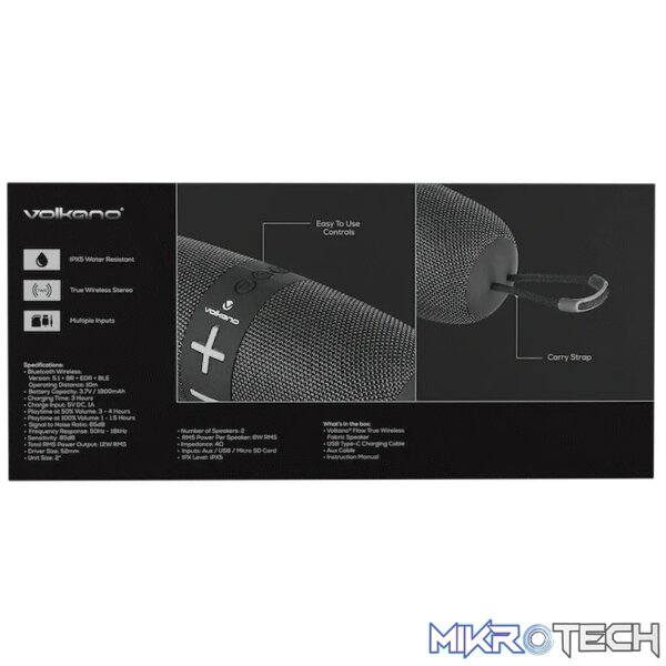 Volkano Flow Series Portable Bluetooth Speaker - Black with Grey Buttons - Image 9