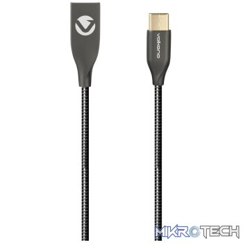 Volkano Iron Series Round Metallic Spring Type-C Cable 6ft - Black