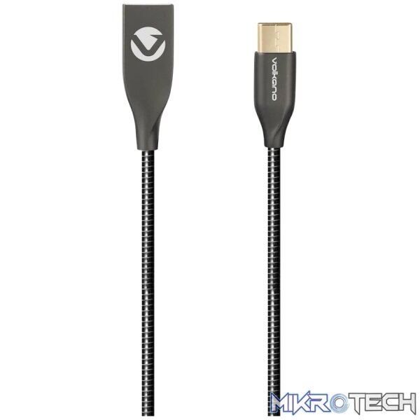 Volkano Iron Series Round Metallic Spring Type-C Cable 6ft - Black Volkano Iron Series Round Metallic Spring Type-C Cable 6ft - Black