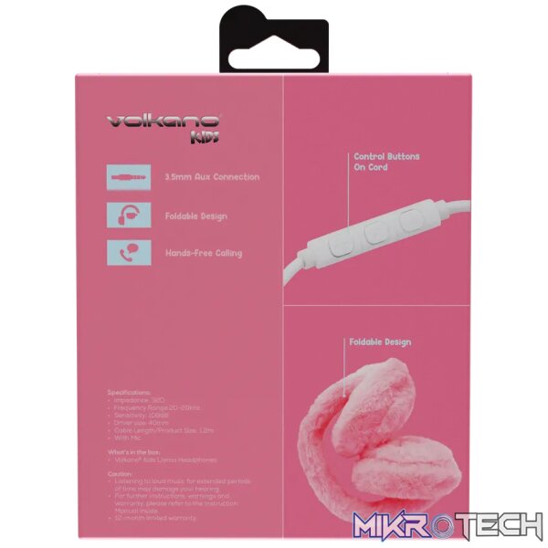 Volkano Kids Llama Series Wired Headphones with Case - Pink - Image 3