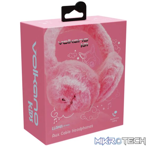 Volkano Kids Llama Series Wired Headphones with Case - Pink - Image 5