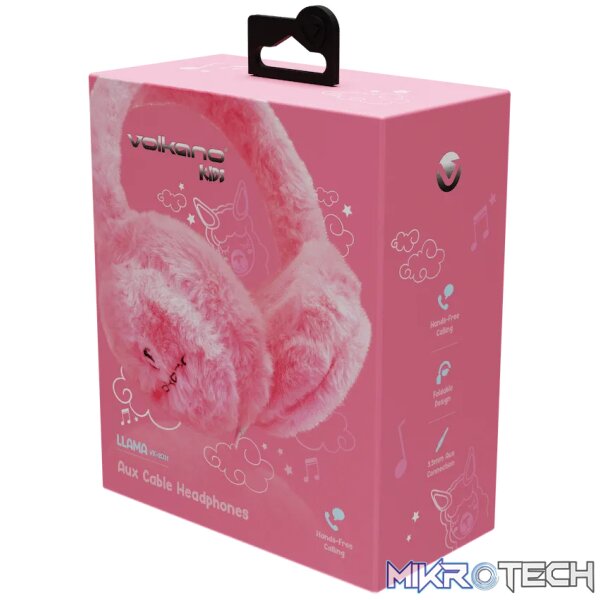 Volkano Kids Llama Series Wired Headphones with Case - Pink - Image 6