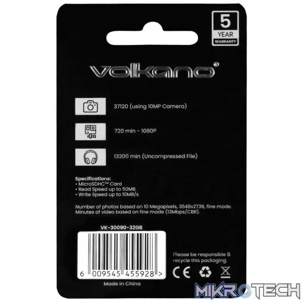 Volkano Micro Series Micro SD card 32GB - Class 10 - Image 2