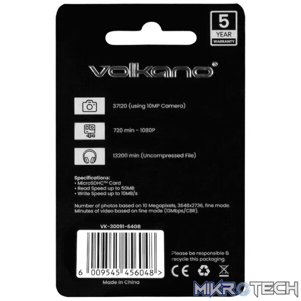 Volkano Micro Series Micro SD card 64GB - Class 10 - Image 2