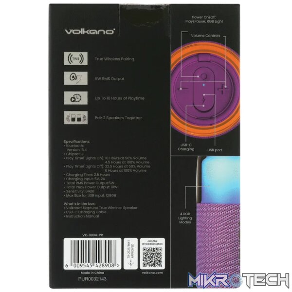 Volkano Neptune Bluetooth Wireless Speaker - Purple - Image 11