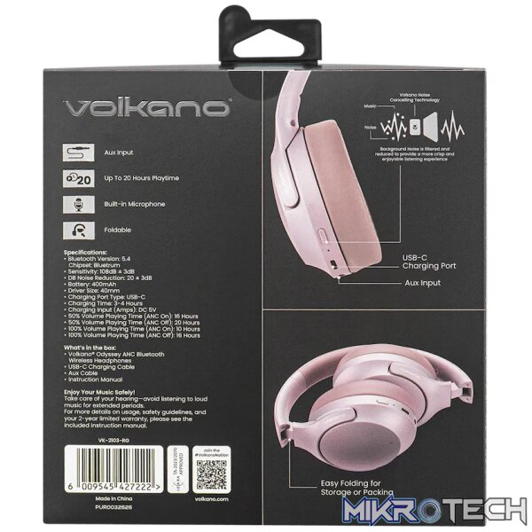 Volkano Odyssey ANC Bluetooth Wireless Headphone - Rose Gold - Image 3