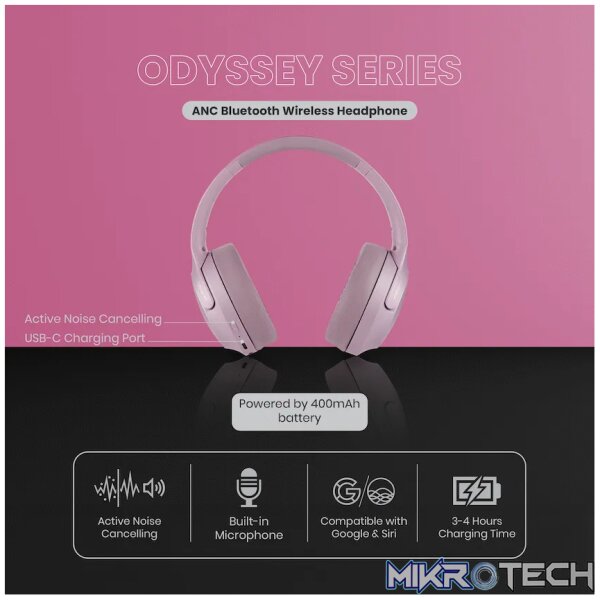 Volkano Odyssey ANC Bluetooth Wireless Headphone - Rose Gold - Image 9