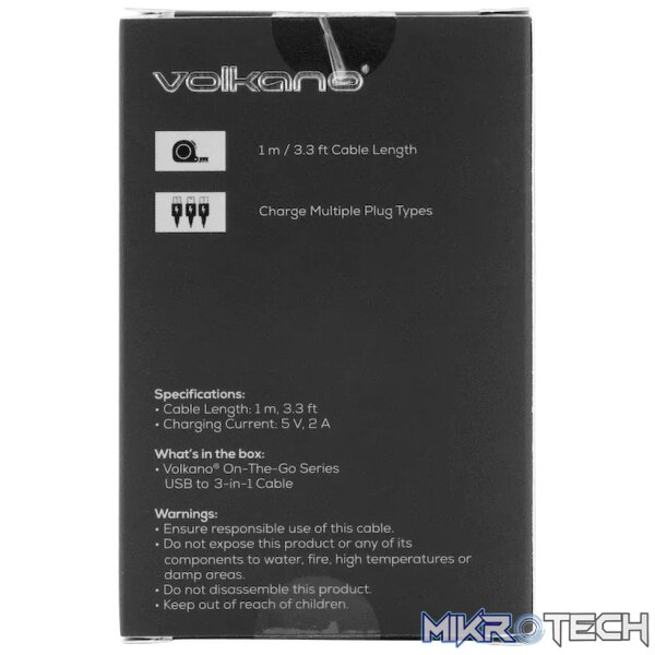 Volkano On-The-Go 3-in-1 1m Braided Cable - Black - Image 3