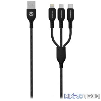 Volkano On-The-Go 3-in-1 1m Braided Cable - Black
