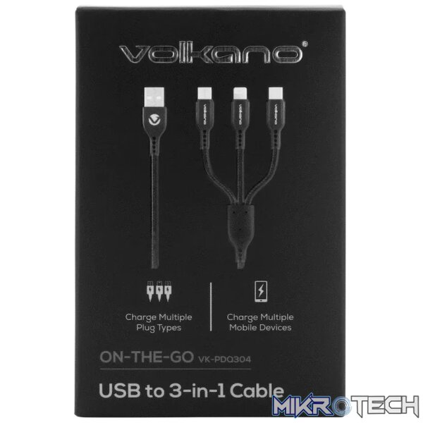 Volkano On-The-Go 3-in-1 1m Braided Cable - Black - Image 6