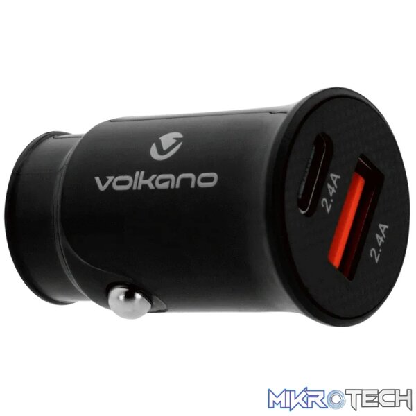 Volkano On-The-Go USB + Type-C 12w Car Charger - Black - Image 4