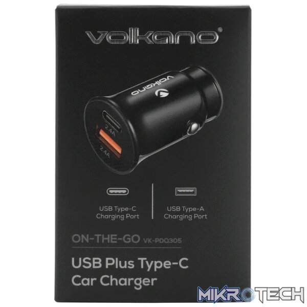 Volkano On-The-Go USB + Type-C 12w Car Charger - Black - Image 6