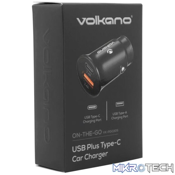 Volkano On-The-Go USB + Type-C 12w Car Charger - Black - Image 7