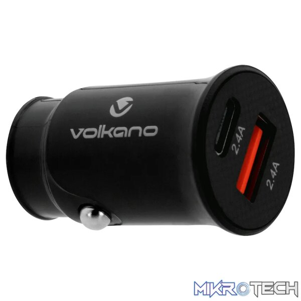 Volkano On-The-Go USB + Type-C 12w Car Charger - Black Volkano On-The-Go USB + Type-C 12w Car Charger - Black