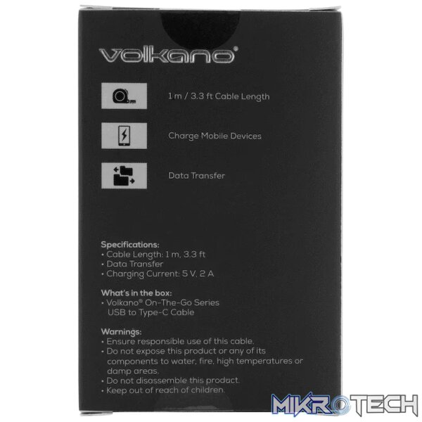 Volkano On-The-Go USB to Type-C 18w Braided 1m Cable - Black - Image 3