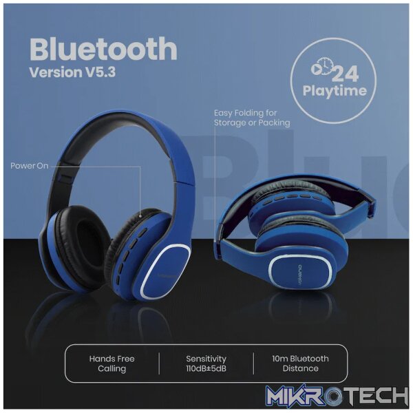 Volkano Phonic Series Bluetooth Full Size Headphones - Blue - Image 7