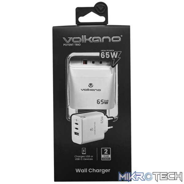 Volkano Potent Trio 65w GaN 3 Port Wall Charger - Image 2