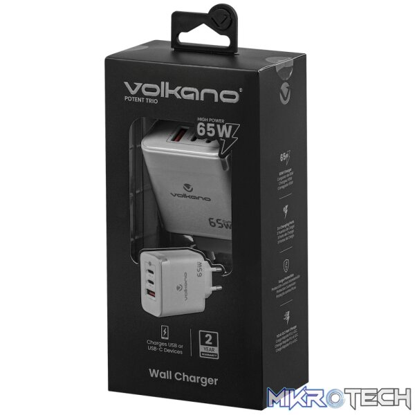 Volkano Potent Trio 65w GaN 3 Port Wall Charger - Image 3