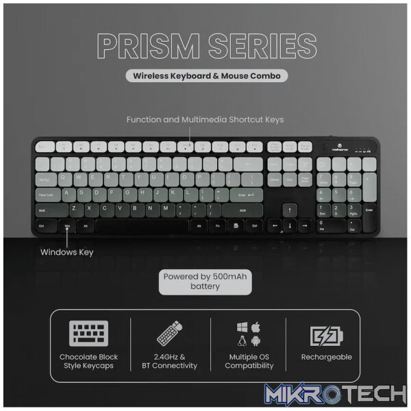 Volkano Prism Series Bluetooth Wireless Keyboard and Mouse - Grey - Image 3
