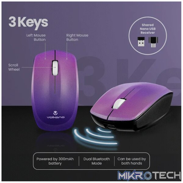Volkano Prism Series Bluetooth Wireless Keyboard and Mouse - Purple - Image 4