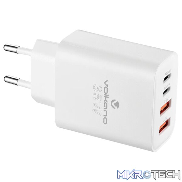 Volkano Quad Series 2x PD USB-C 2x USB-A 3a Wall Charger Volkano Quad Series 2x PD USB-C 2x USB-A 3a Wall Charger
