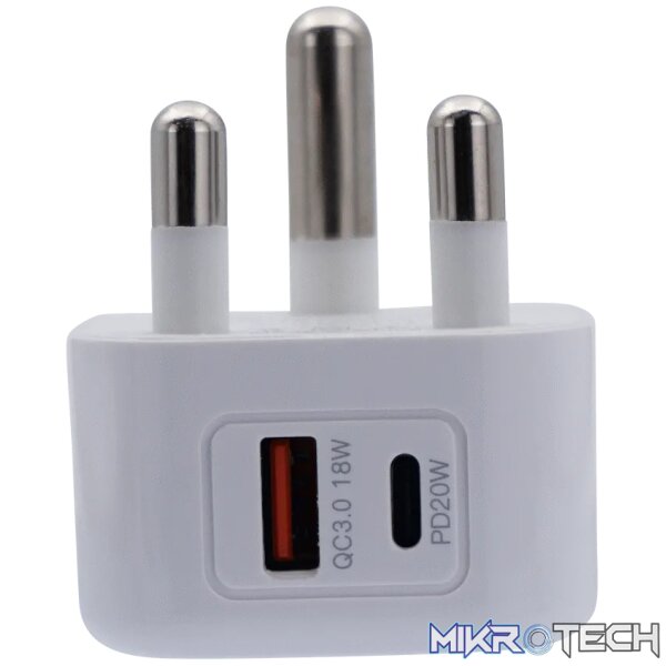 Volkano Robust Series 3-Pin SA to 20w PD + QC 3.0 Wall Charger Volkano Robust Series 3-Pin SA to 20w PD + QC 3.0 Wall Charger