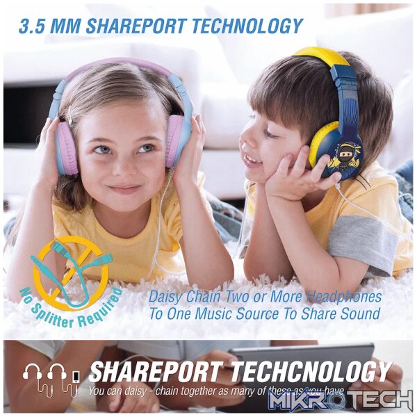 Volkano Sidekick Series Wired Kiddies Headphones with Share Port - Yellow/Blue - Image 6