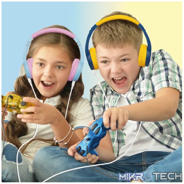 Volkano Sidekick Series Wired Kiddies Headphones with Share Port - Yellow/Blue - Image 9