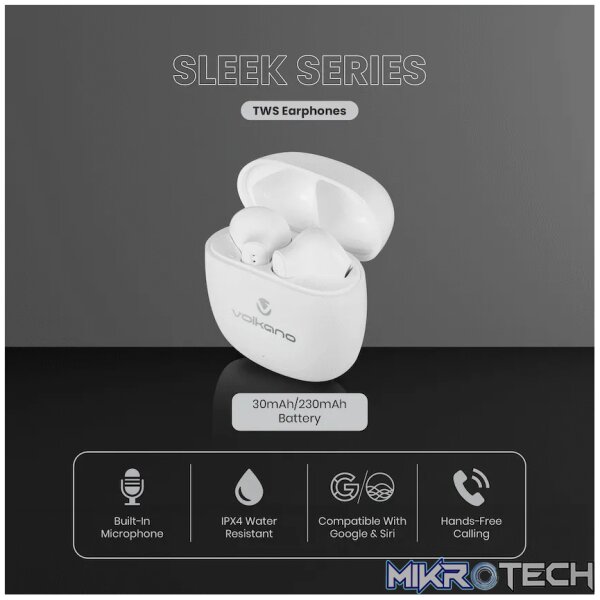 Volkano Sleek Series TWS Earphones - White - Image 11